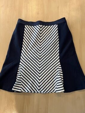 Ann Taylor Navy and White Chevron A-Line Skirt